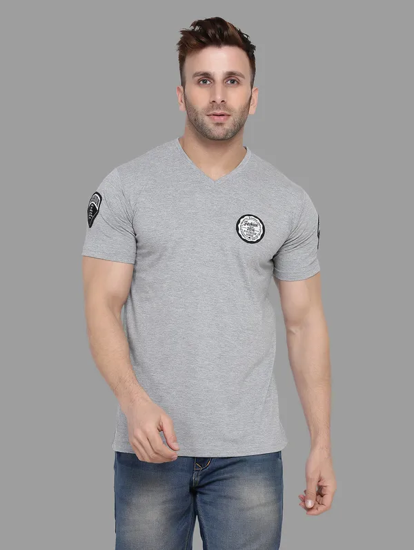 Silver_Cotton_Blend_V_Neck_Half_Sleeve_T_Shirt_For_Men