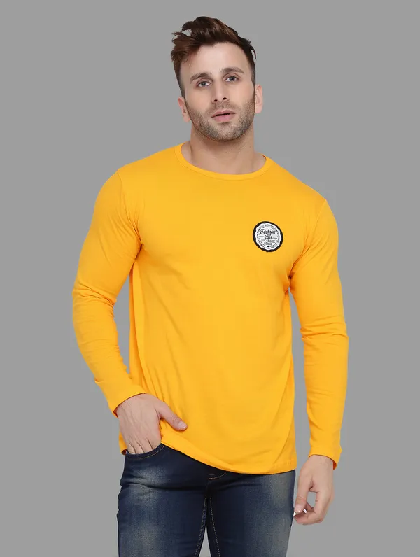 Yellow_Cotton_Blend_Round_Neck_Full_Sleeve_T_Shirt_For_Men
