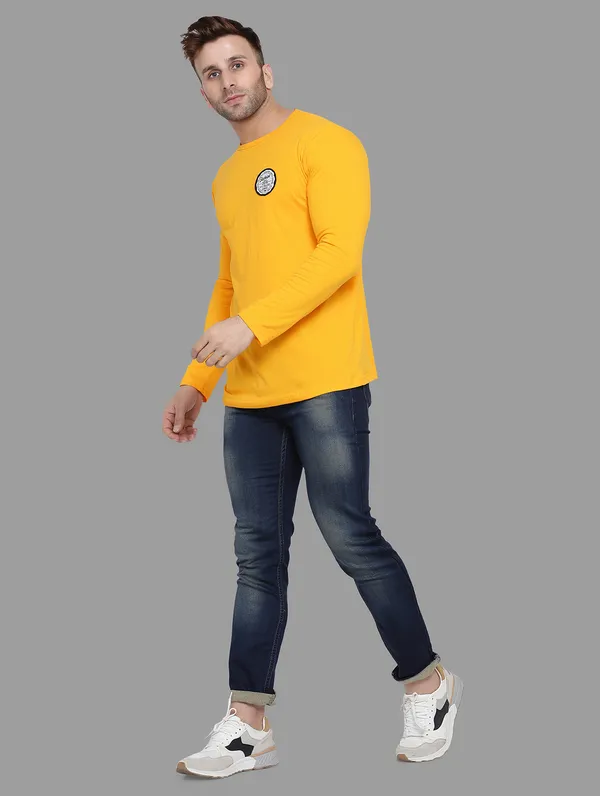 Yellow_Cotton_Blend_Round_Neck_Full_Sleeve_T_Shirt_For_Men