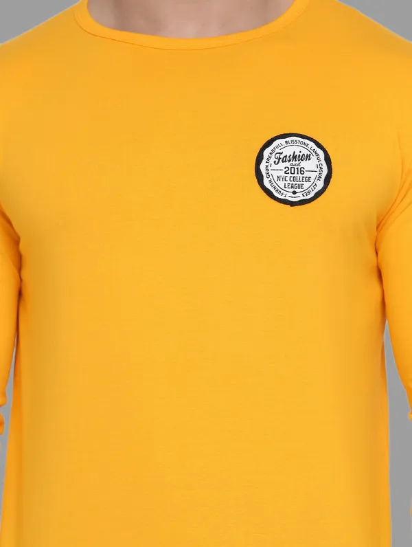 Yellow_Cotton_Blend_Round_Neck_Full_Sleeve_T_Shirt_For_Men