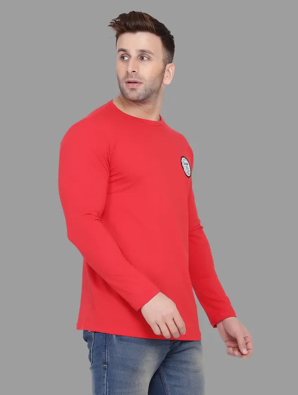 Red_Cotton_Blend_Round_Neck_Full_Sleeve_T_Shirt_For_Men