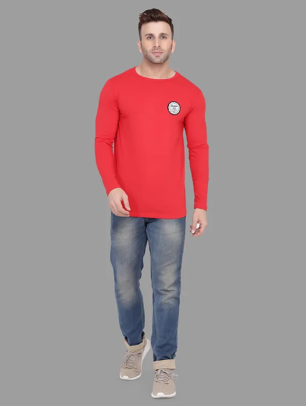 Red_Cotton_Blend_Round_Neck_Full_Sleeve_T_Shirt_For_Men