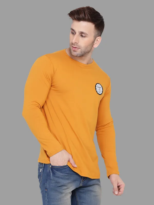 Mustard_Cotton_Blend_Round_Neck_Full_Sleeve_T_Shirt_For_Men
