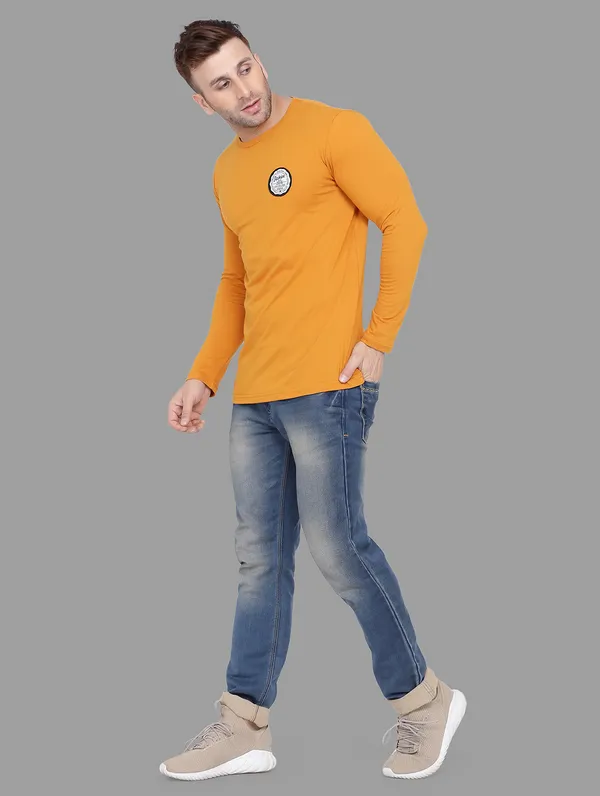 Mustard_Cotton_Blend_Round_Neck_Full_Sleeve_T_Shirt_For_Men
