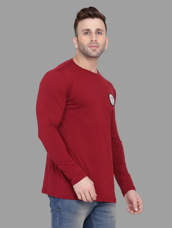 Maroon_Cotton_Blend_Round_Neck_Full_Sleeve_T_Shirt_For_Men