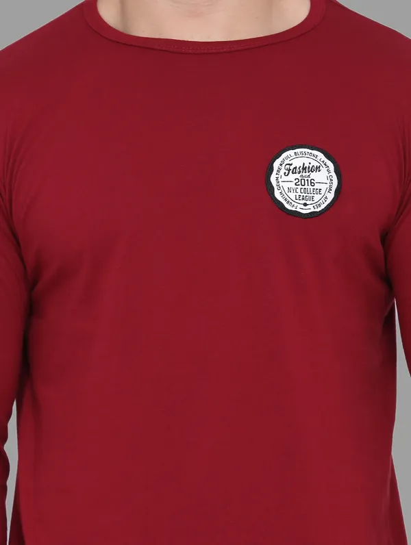 Maroon_Cotton_Blend_Round_Neck_Full_Sleeve_T_Shirt_For_Men