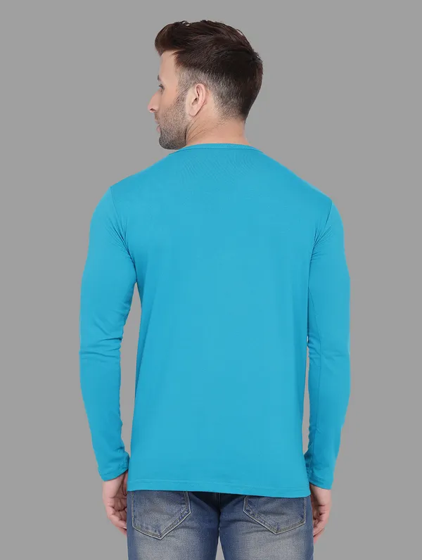 Turquoise_Cotton_Blend_Round_Neck_Full_Sleeve_T_Shirt_For_Men