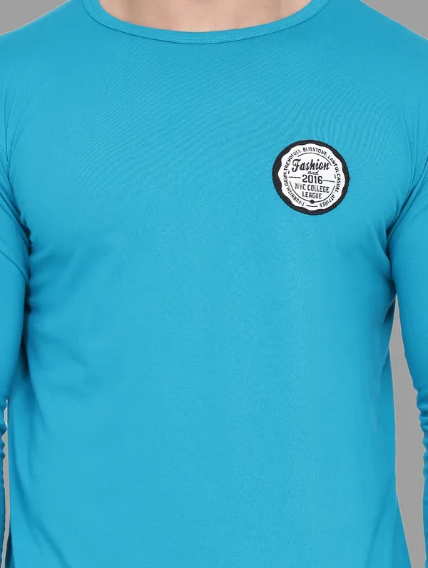 Turquoise_Cotton_Blend_Round_Neck_Full_Sleeve_T_Shirt_For_Men