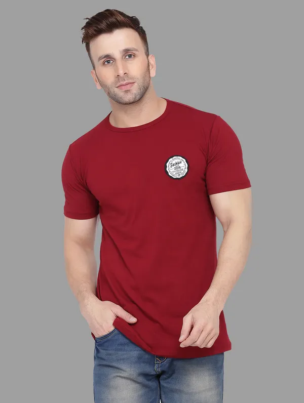 Maroon_Cotton_Blend_Round_Neck_Half_Sleeve_T_Shirt_For_Men