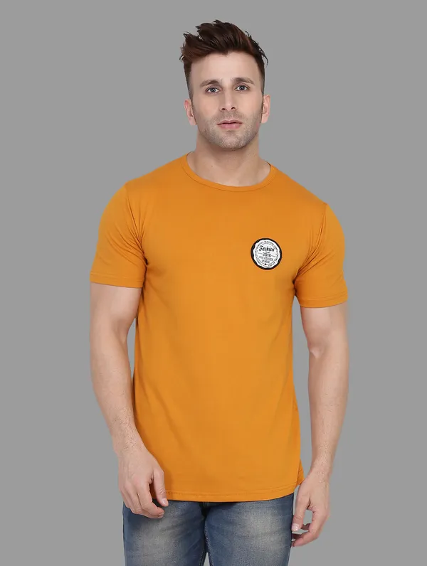 Mustard_Cotton_Blend_Round_Neck_Half_Sleeve_T_Shirt_For_Men