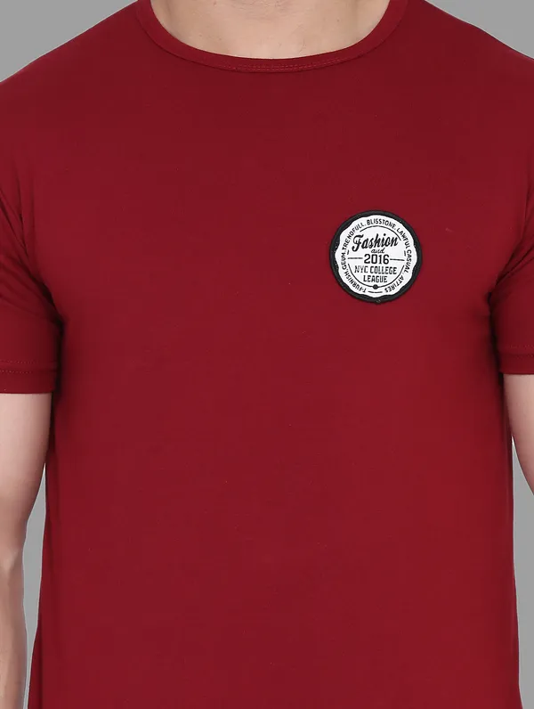 Maroon_Cotton_Blend_Round_Neck_Half_Sleeve_T_Shirt_For_Men