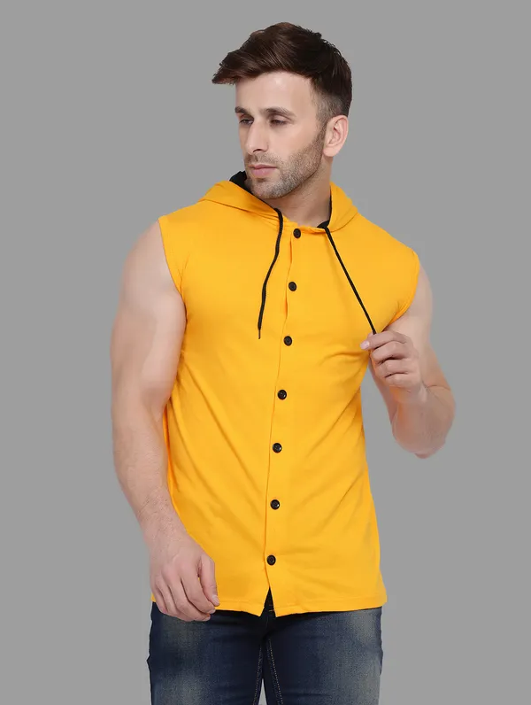 Yellow_Cotton_Blend_Hooded_Neck_Sleeveless_T_Shirt_For_Men