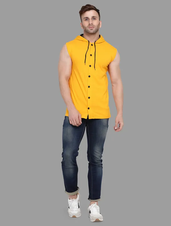 Yellow_Cotton_Blend_Hooded_Neck_Sleeveless_T_Shirt_For_Men