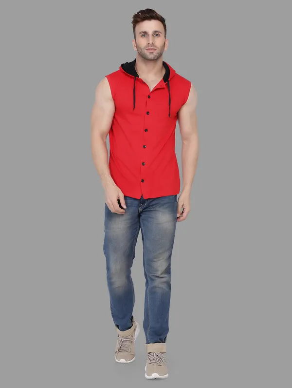 Red_Cotton_Blend_Hooded_Neck_Sleeveless_T_Shirt_For_Men