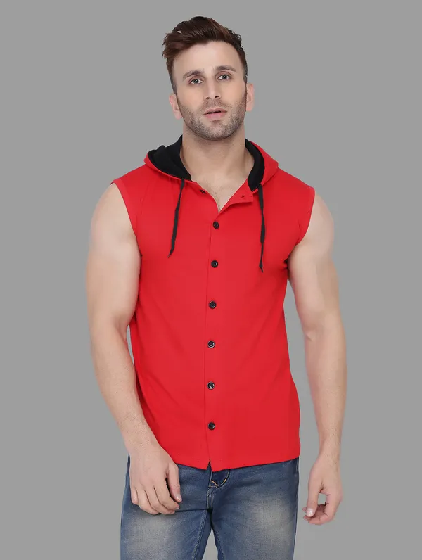 Red_Cotton_Blend_Hooded_Neck_Sleeveless_T_Shirt_For_Men