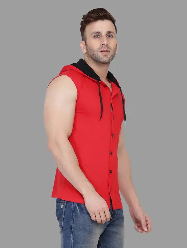 Red_Cotton_Blend_Hooded_Neck_Sleeveless_T_Shirt_For_Men
