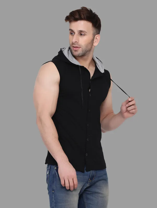 Black_Cotton_Blend_Hooded_Neck_Sleeveless_T_Shirt_For_Men