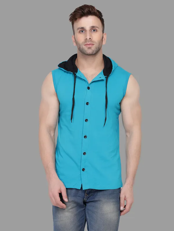 Turquoise_Cotton_Blend_Hooded_Neck_Sleeveless_T_Shirt_For_Men