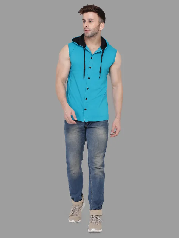 Turquoise_Cotton_Blend_Hooded_Neck_Sleeveless_T_Shirt_For_Men