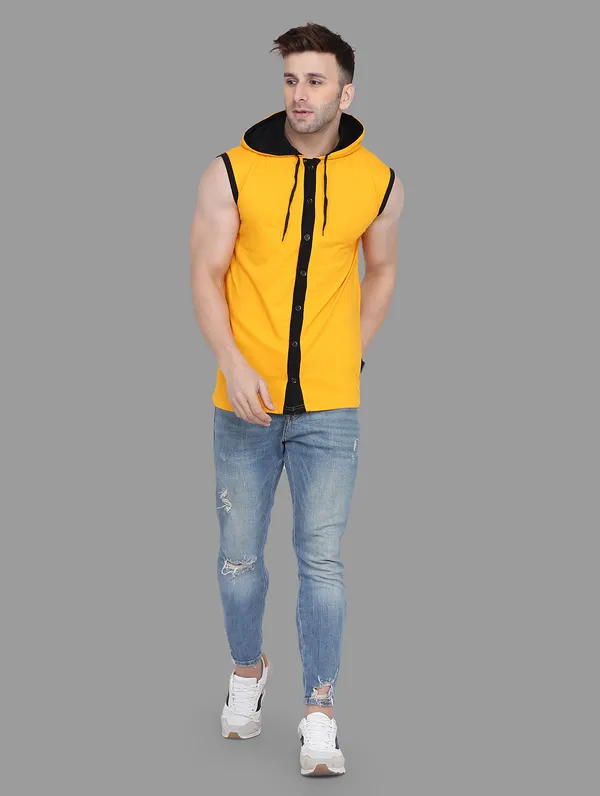 Yellow_Cotton_Blend_Hooded_Neck_Sleeveless_T_Shirt_For_Men
