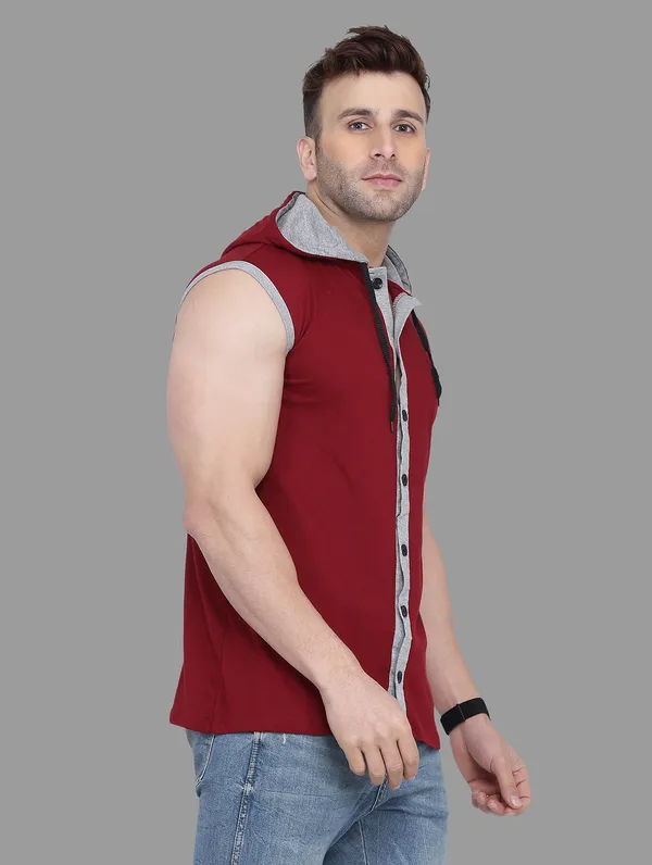 Maroon_Cotton_Blend_Hooded_Neck_Sleeveless_T_Shirt_For_Men