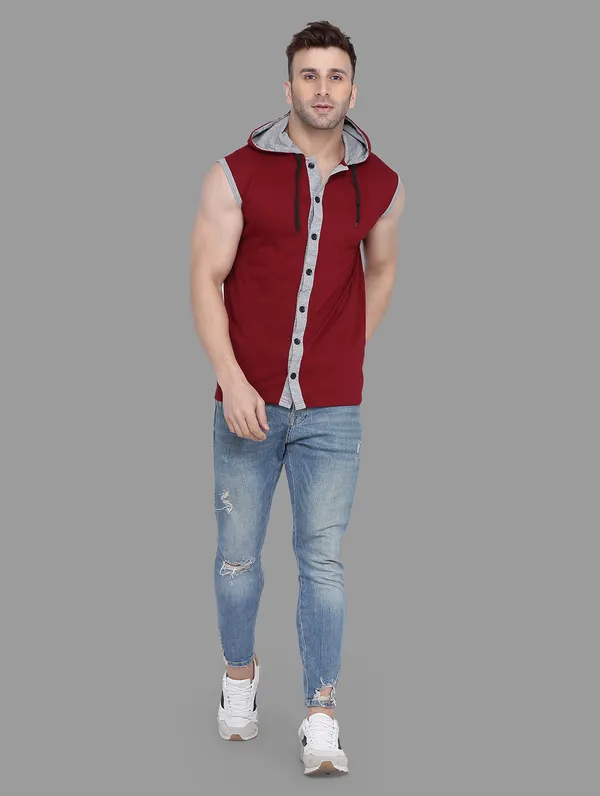 Maroon_Cotton_Blend_Hooded_Neck_Sleeveless_T_Shirt_For_Men
