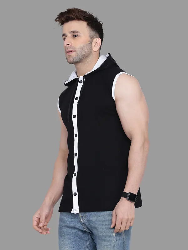 Black_Cotton_Blend_Hooded_Neck_Sleeveless_T_Shirt_For_Men