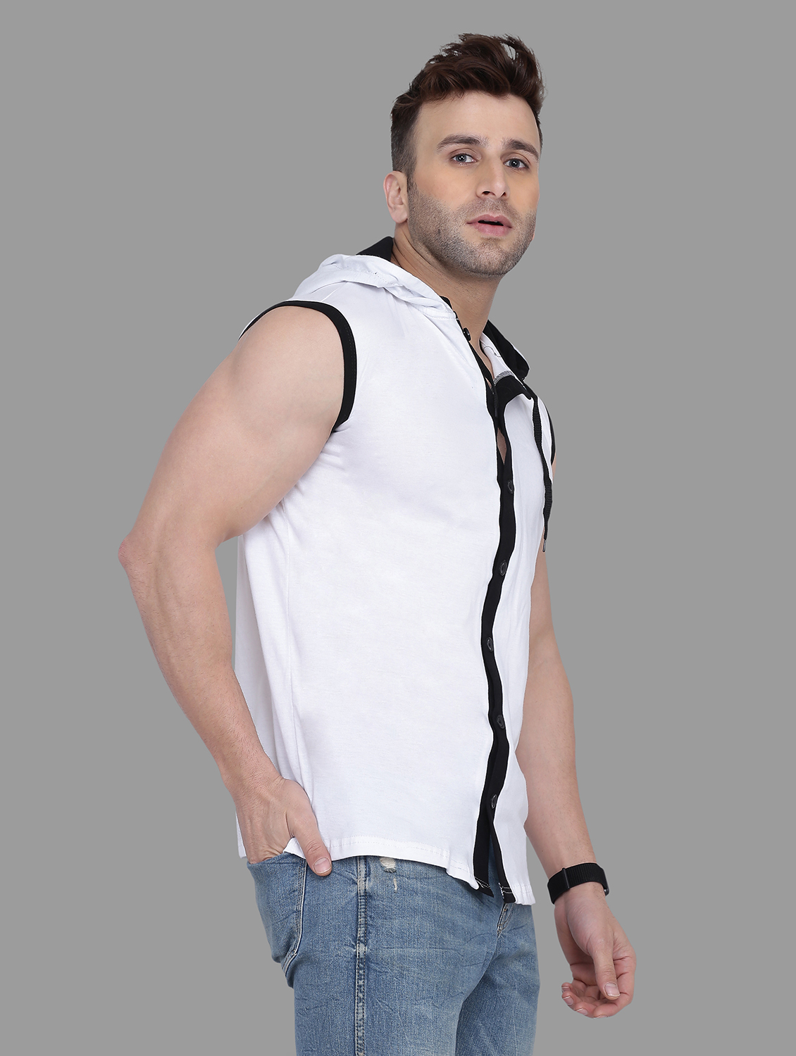 White_Cotton_Blend_Hooded_Neck_Sleeveless_T_Shirt_For_Men
