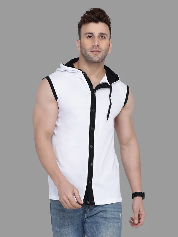 White_Cotton_Blend_Hooded_Neck_Sleeveless_T_Shirt_For_Men