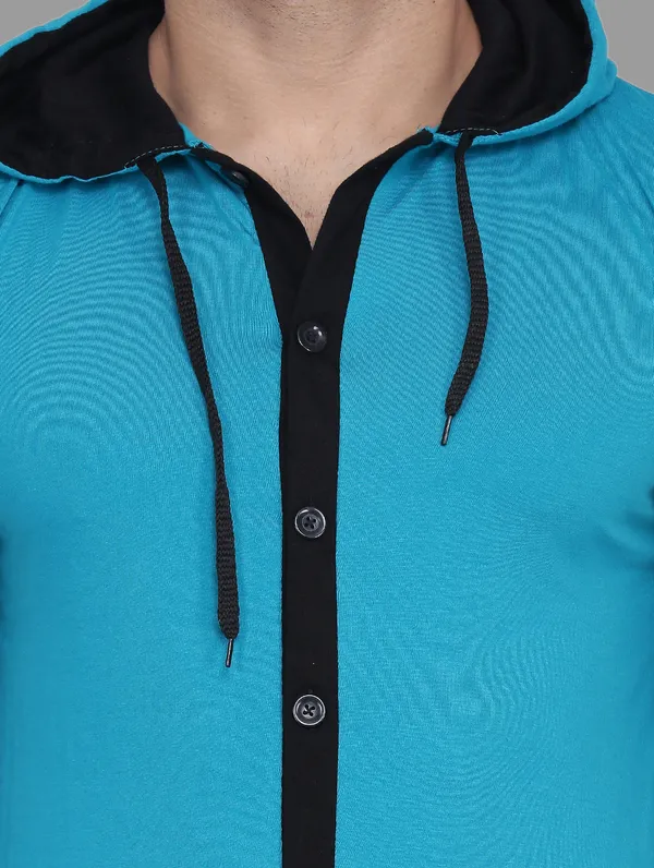 Turquoise_Cotton_Blend_Hooded_Neck_Sleeveless_T_Shirt_For_Men