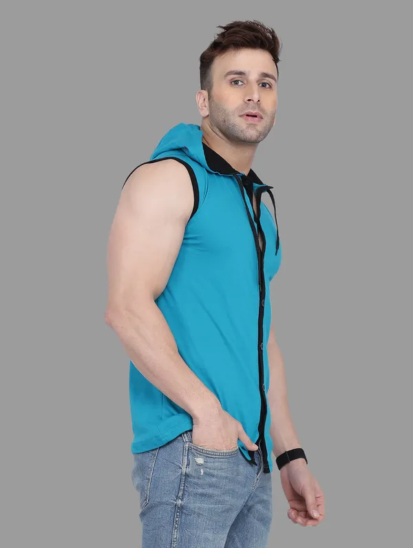 Turquoise_Cotton_Blend_Hooded_Neck_Sleeveless_T_Shirt_For_Men