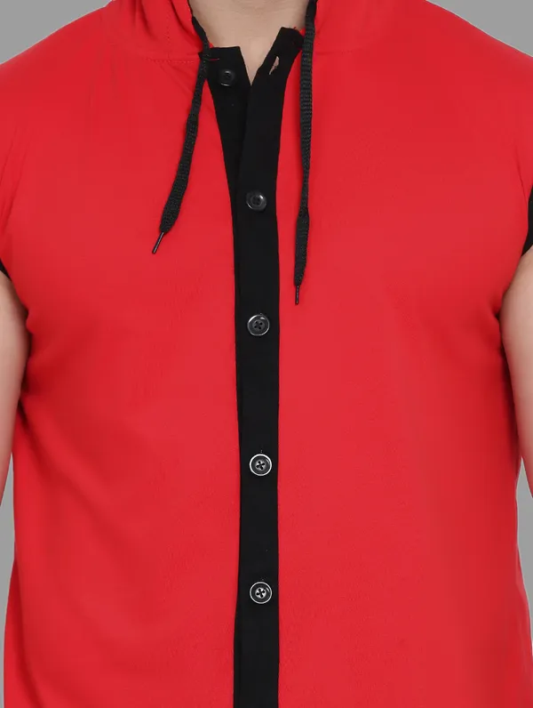 Red_Cotton_Blend_Hooded_Neck_Sleeveless_T_Shirt_For_Men