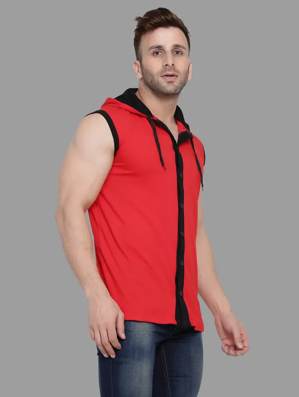 Red_Cotton_Blend_Hooded_Neck_Sleeveless_T_Shirt_For_Men