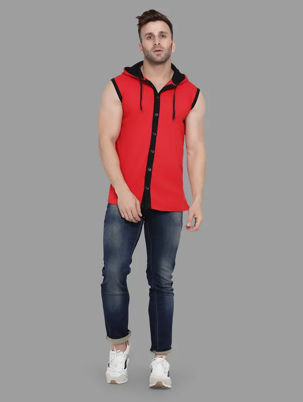 Red_Cotton_Blend_Hooded_Neck_Sleeveless_T_Shirt_For_Men