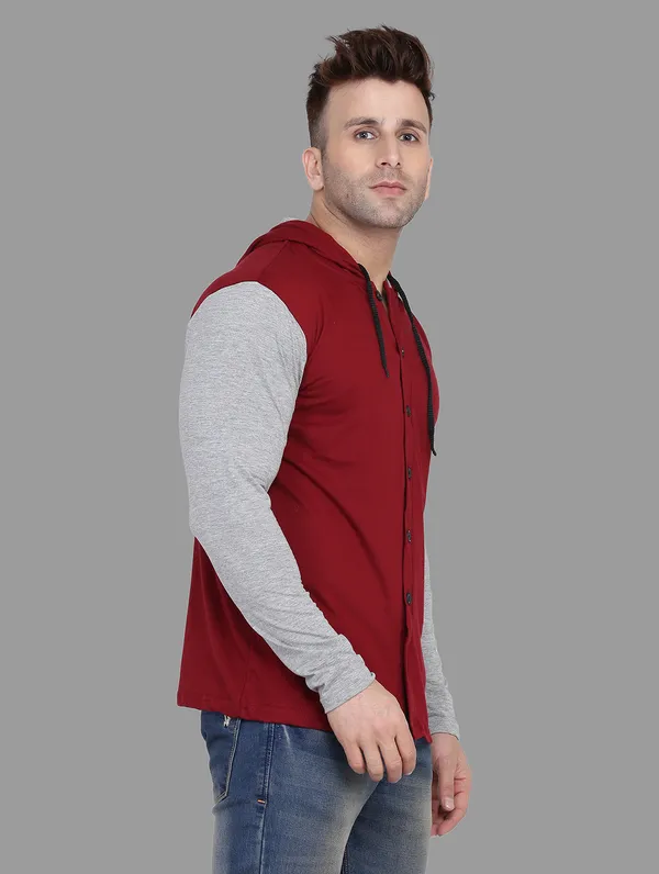 Maroon_&_Silver_Cotton_Blend_Hooded_Neck_Full_Sleeve_T_Shirt_For_Men