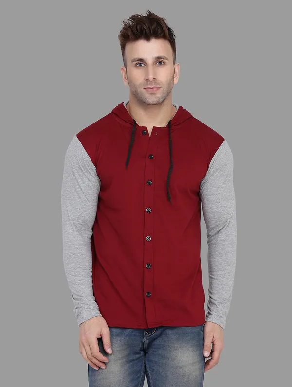 Maroon_&_Silver_Cotton_Blend_Hooded_Neck_Full_Sleeve_T_Shirt_For_Men