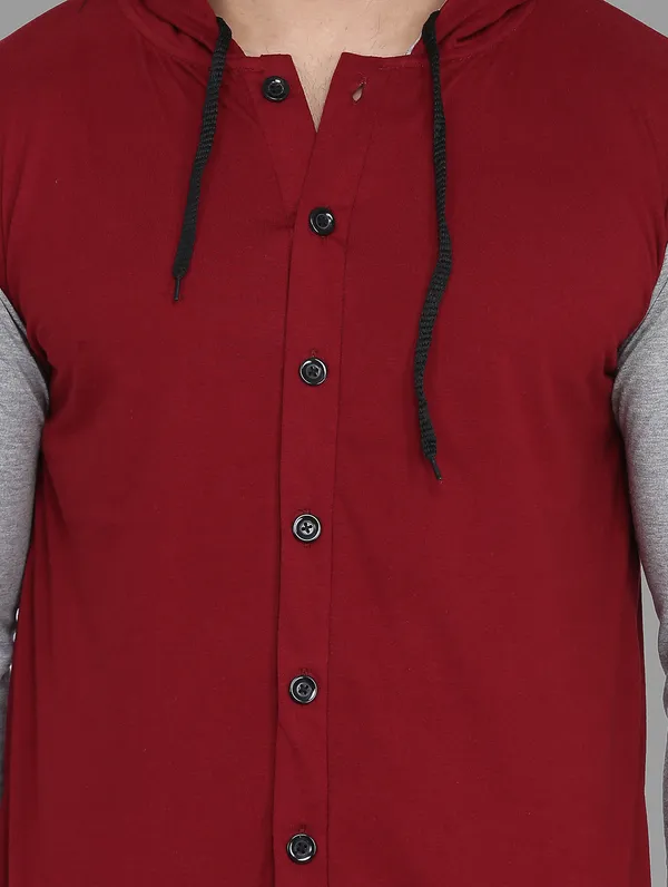 Maroon_&_Silver_Cotton_Blend_Hooded_Neck_Full_Sleeve_T_Shirt_For_Men