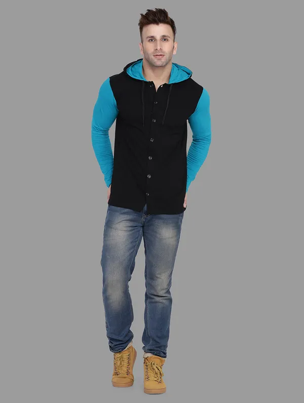Black_&_Turquoise_Cotton_Blend_Hooded_Neck_Full_Sleeve_T_Shirt_For_Men