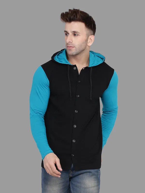 Black_&_Turquoise_Cotton_Blend_Hooded_Neck_Full_Sleeve_T_Shirt_For_Men