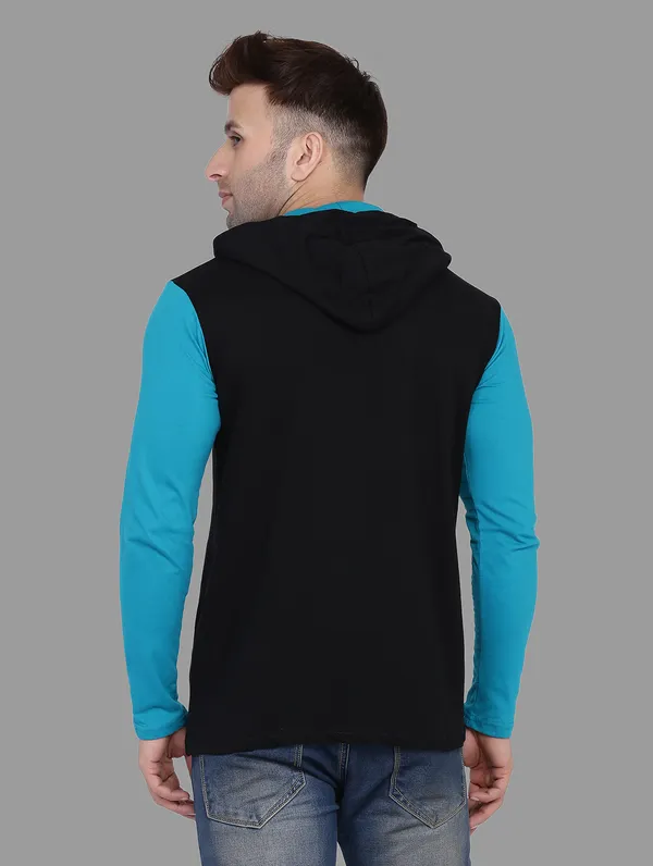Black_&_Turquoise_Cotton_Blend_Hooded_Neck_Full_Sleeve_T_Shirt_For_Men