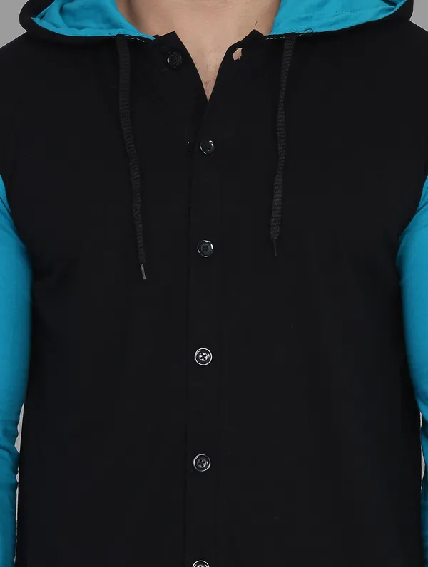 Black_&_Turquoise_Cotton_Blend_Hooded_Neck_Full_Sleeve_T_Shirt_For_Men