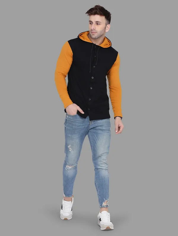 Black_&_Mustard_Cotton_Blend_Hooded_Neck_Full_Sleeve_T_Shirt_For_Men