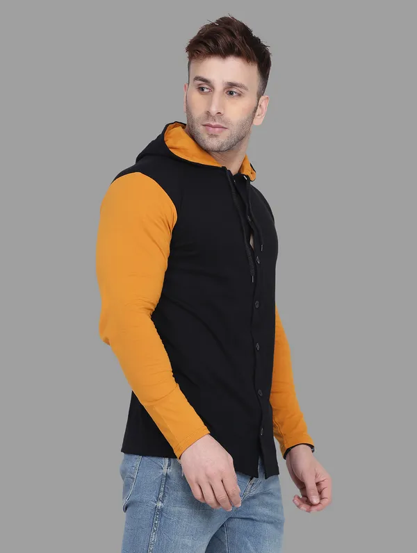 Black_&_Mustard_Cotton_Blend_Hooded_Neck_Full_Sleeve_T_Shirt_For_Men