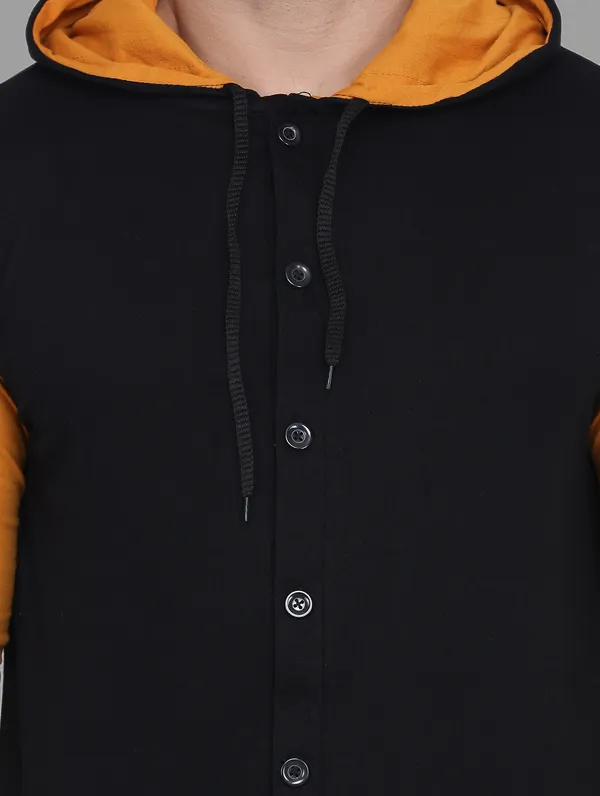 Black_&_Mustard_Cotton_Blend_Hooded_Neck_Full_Sleeve_T_Shirt_For_Men