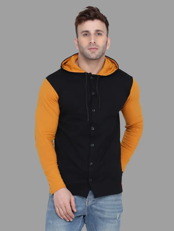 Black_&_Mustard_Cotton_Blend_Hooded_Neck_Full_Sleeve_T_Shirt_For_Men