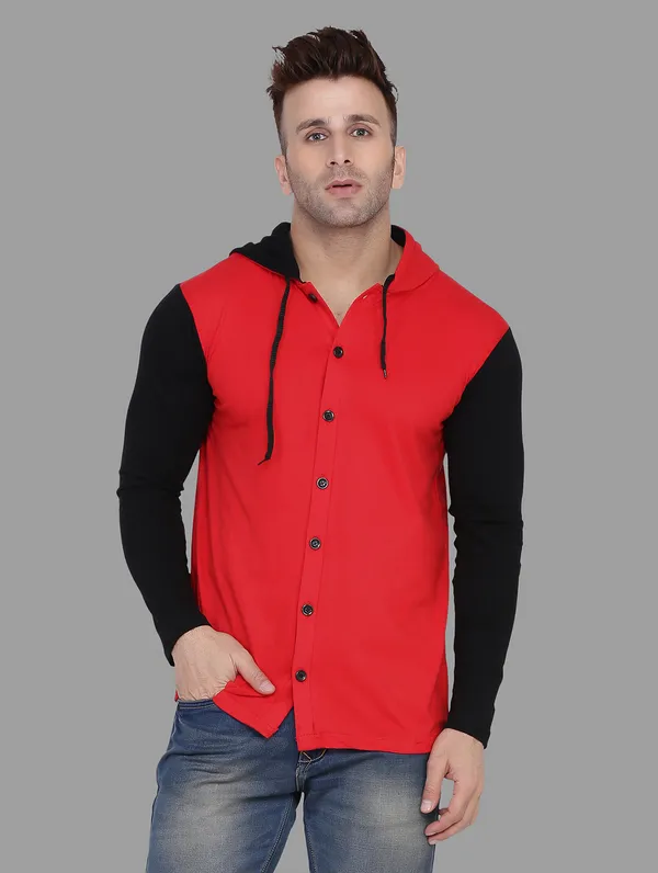 Red_&_Black_Cotton_Blend_Hooded_Neck_Full_Sleeve_T_Shirt_For_Men