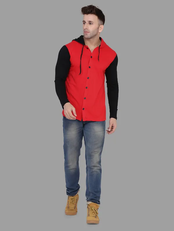 Red_&_Black_Cotton_Blend_Hooded_Neck_Full_Sleeve_T_Shirt_For_Men