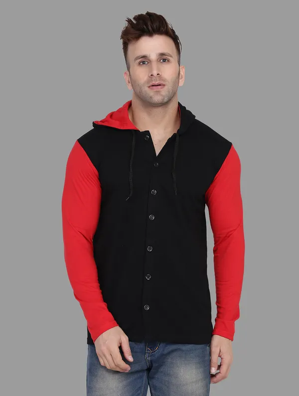Black_&_Red_Cotton_Blend_Hooded_Neck_Full_Sleeve_T_Shirt_For_Men