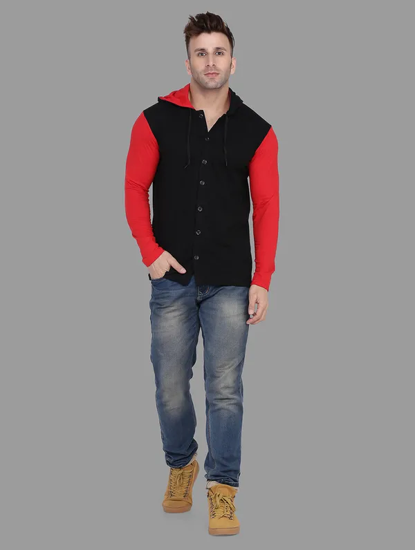 Black_&_Red_Cotton_Blend_Hooded_Neck_Full_Sleeve_T_Shirt_For_Men