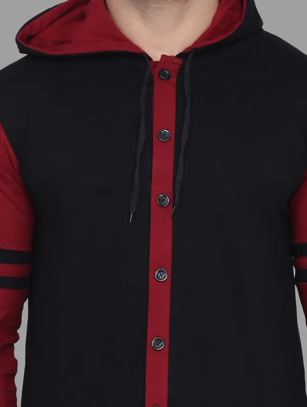 Black_&_Maroon_Cotton_Blend_Hooded_Neck_Full_Sleeve_T_Shirt_For_Men